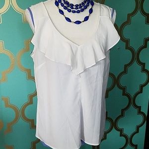 Eva Mendes White Ruffled Blouse